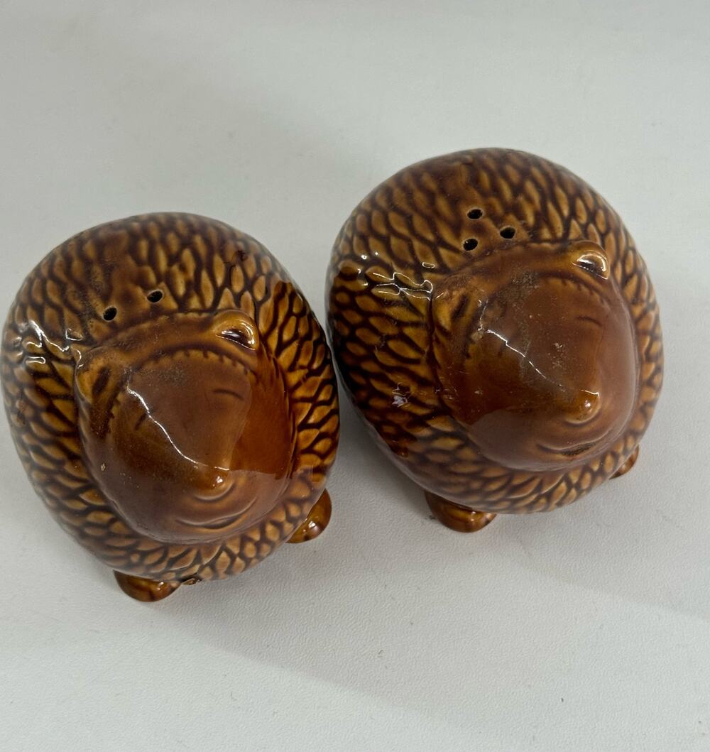 Hedgehog Salt & Pepper Shaker Set Ceramic Boho Hippie Retro Adorable